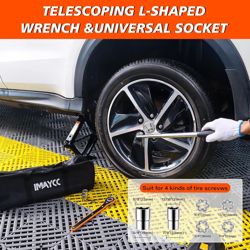 IMAYCC 3 Ton Scissor Jack for Car/SUV/MPV - Heavy Duty High Lift Car Jack kit with Ratchet Wrench, Portable Emergency Tire Change kit with Wheel Wrench. - Image 5